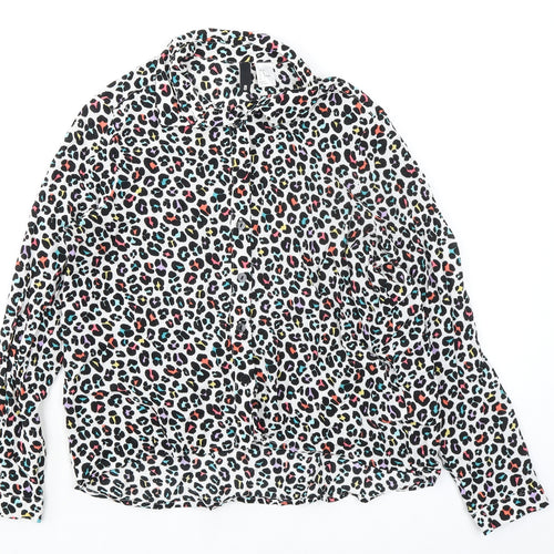 Divided by H&M Womens Multicoloured Animal Print Viscose Basic Button-Up Size 8 Collared - Leopard Print