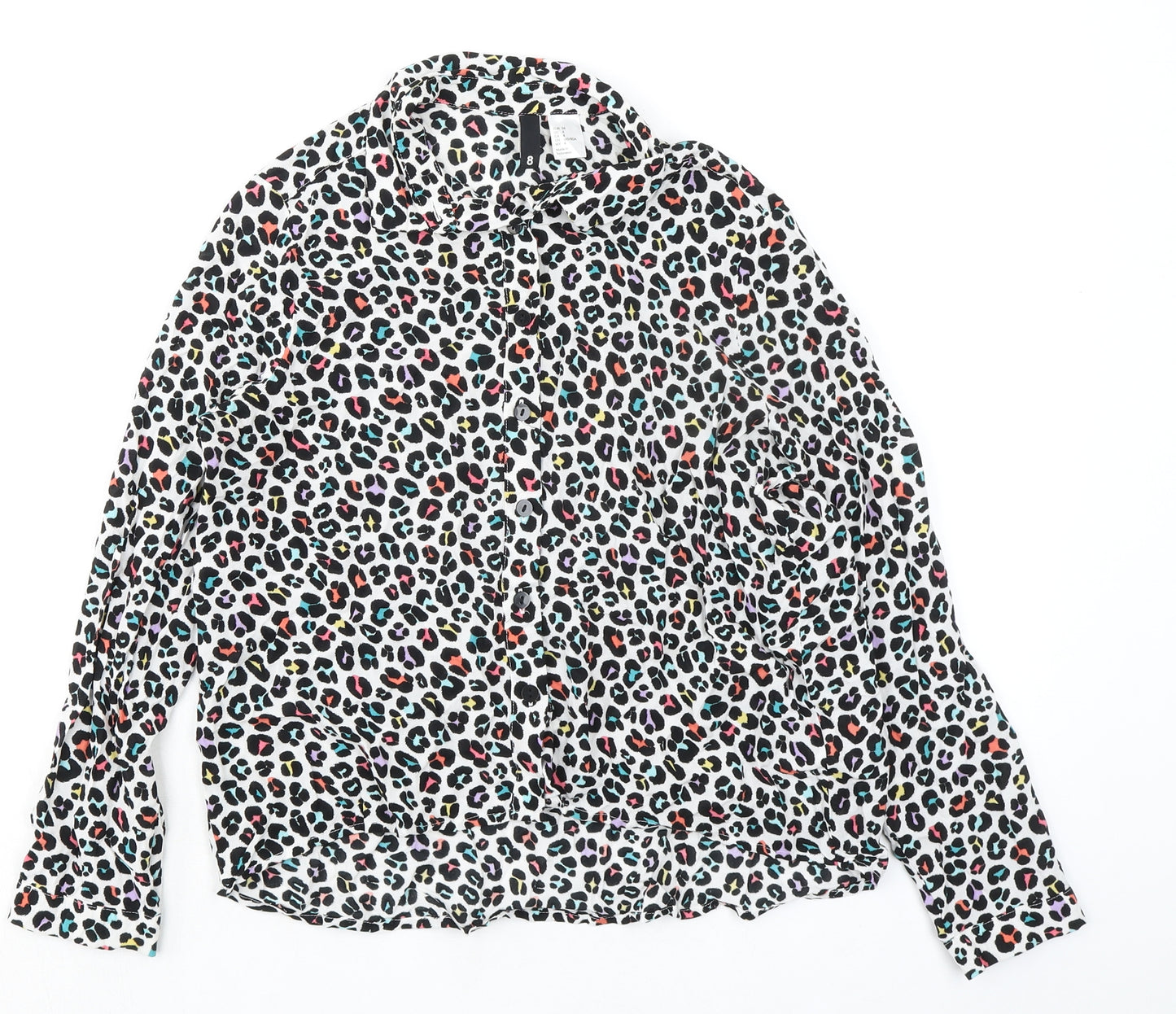 Divided by H&M Womens Multicoloured Animal Print Viscose Basic Button-Up Size 8 Collared - Leopard Print