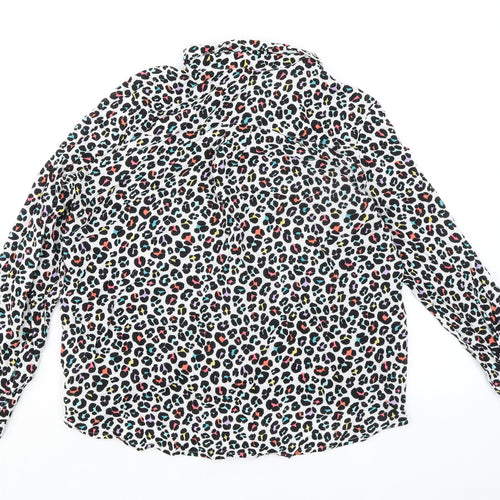 Divided by H&M Womens Multicoloured Animal Print Viscose Basic Button-Up Size 8 Collared - Leopard Print