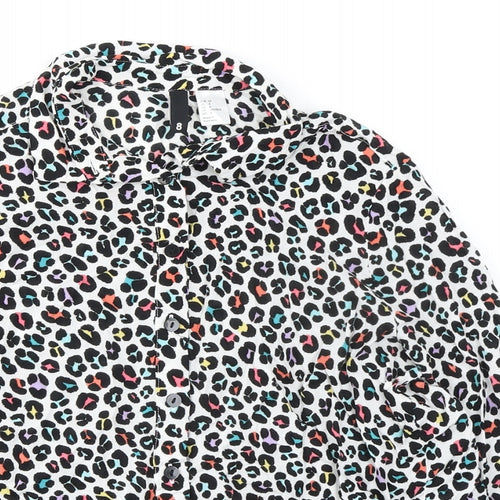 Divided by H&M Womens Multicoloured Animal Print Viscose Basic Button-Up Size 8 Collared - Leopard Print