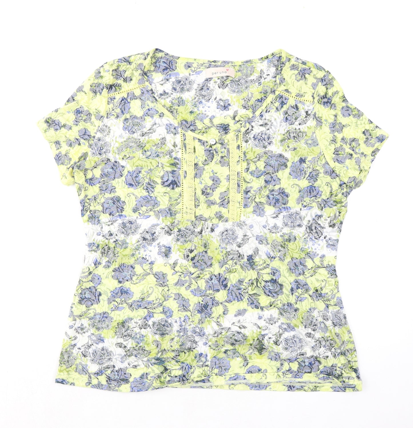 Per Una Womens Multicoloured Floral Cotton Basic T-Shirt Size 14 Round Neck