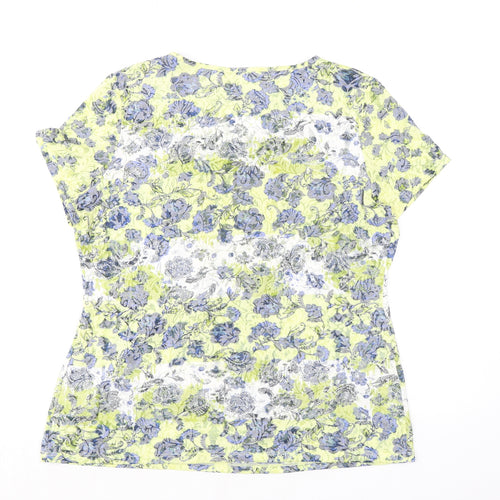 Per Una Womens Multicoloured Floral Cotton Basic T-Shirt Size 14 Round Neck