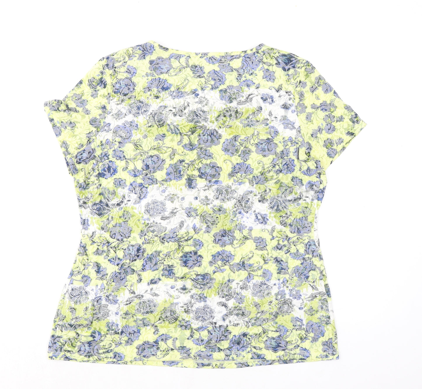 Per Una Womens Multicoloured Floral Cotton Basic T-Shirt Size 14 Round Neck