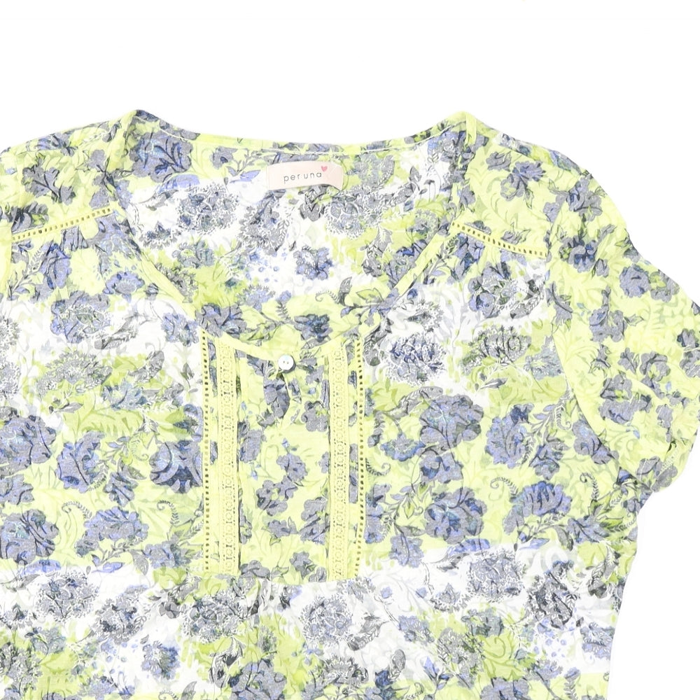 Per Una Womens Multicoloured Floral Cotton Basic T-Shirt Size 14 Round Neck