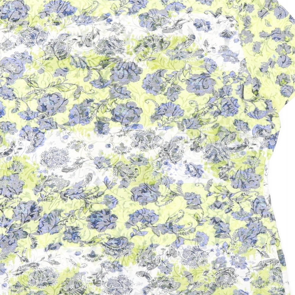 Per Una Womens Multicoloured Floral Cotton Basic T-Shirt Size 14 Round Neck