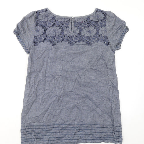 Monsoon Womens Blue 100% Cotton Basic Blouse Size 16 Round Neck