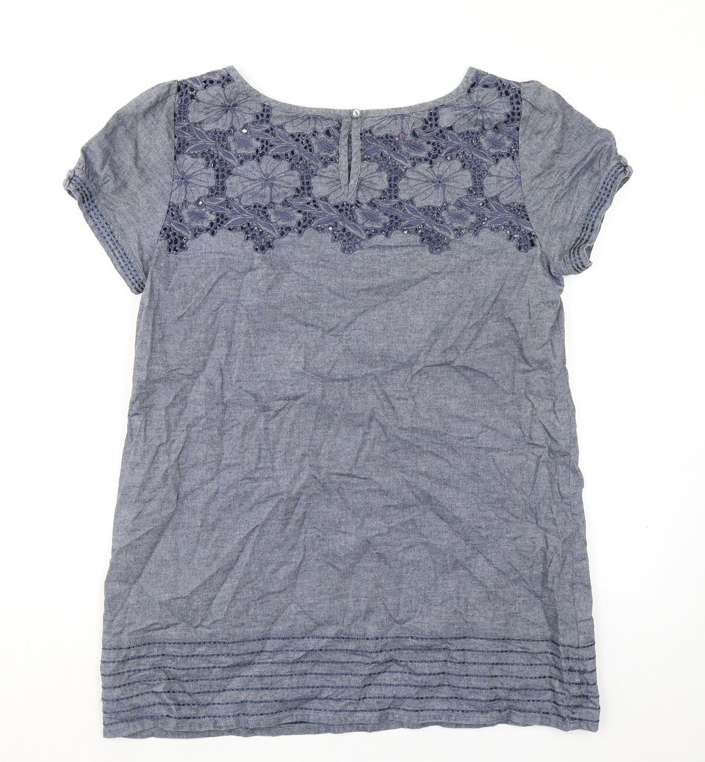 Monsoon Womens Blue 100% Cotton Basic Blouse Size 16 Round Neck