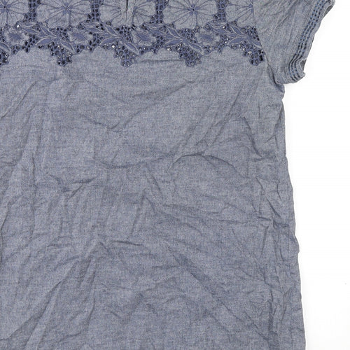 Monsoon Womens Blue 100% Cotton Basic Blouse Size 16 Round Neck