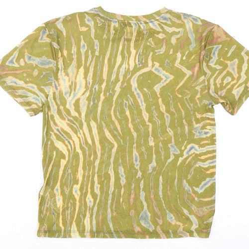 Topshop Womens Green Geometric Polyester Basic T-Shirt Size 6 Round Neck
