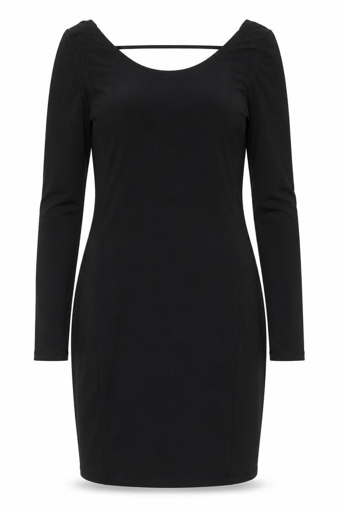 Front view of Lipsy women’s black polyester bodycon, size UK 4, boat neck pullover
