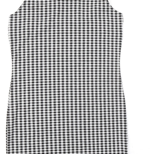 Miss Selfridge Womens Black Check Polyester Shift Size 14 Mock Neck Pullover