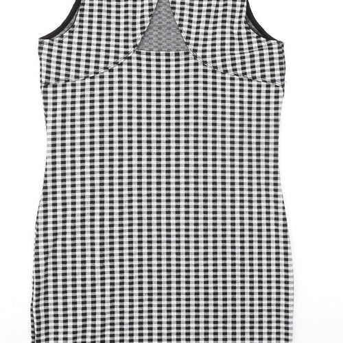 Miss Selfridge Womens Black Check Polyester Shift Size 14 Mock Neck Pullover