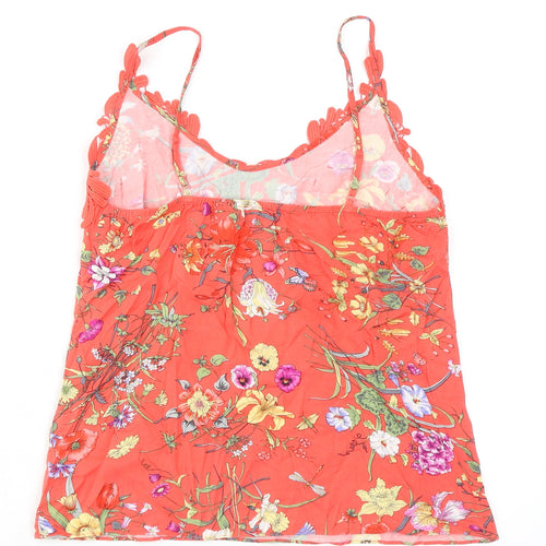 Oasis Womens Orange Floral Viscose Camisole Tank Size 8 V-Neck - Lace Trim