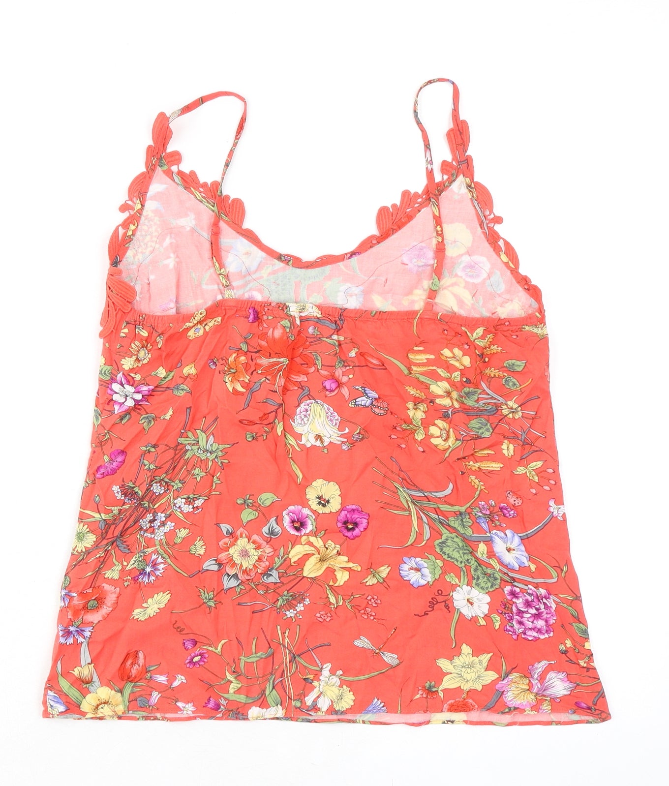 Oasis Womens Orange Floral Viscose Camisole Tank Size 8 V-Neck - Lace Trim