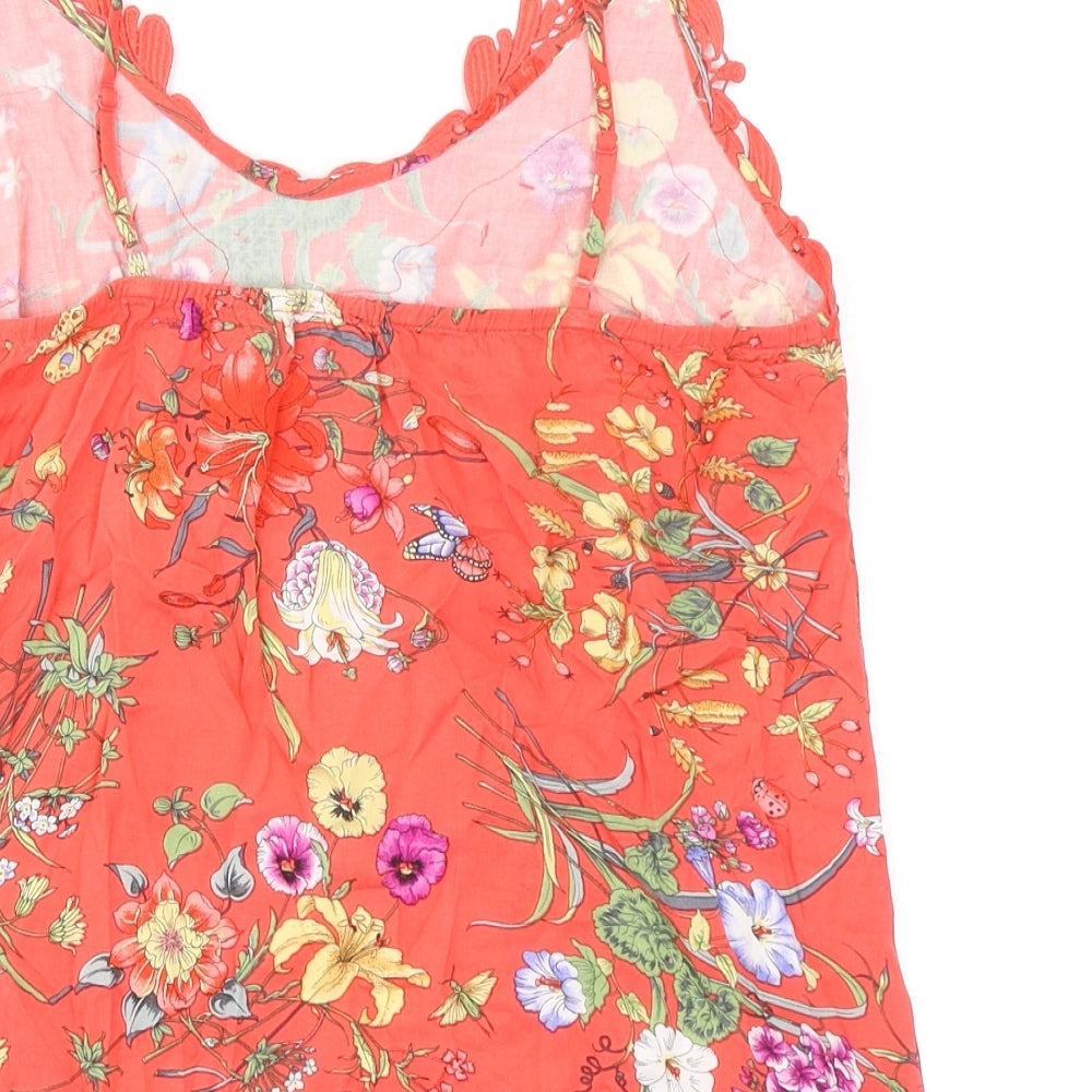 Oasis Womens Orange Floral Viscose Camisole Tank Size 8 V-Neck - Lace Trim