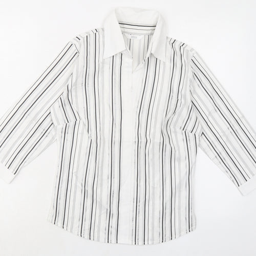 Marks and Spencer Womens White Striped Chlorofibre Basic Blouse Size 6 V-Neck