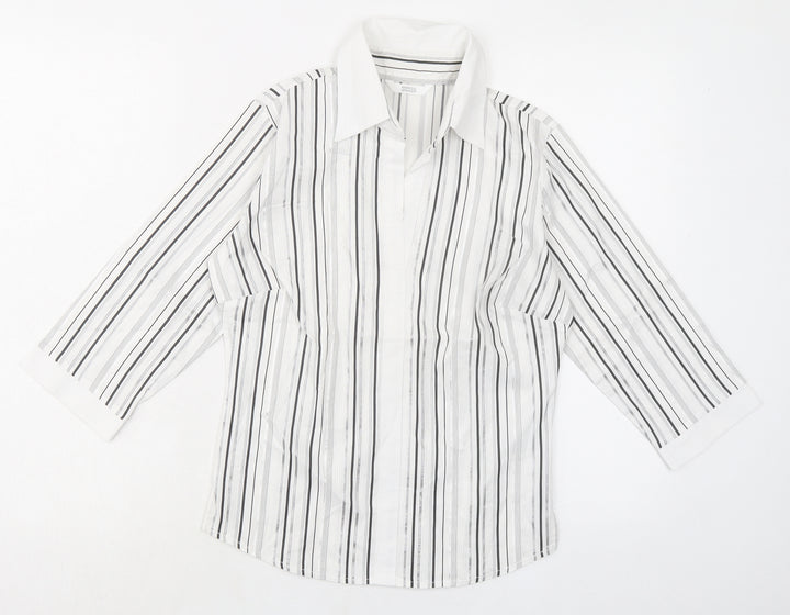 Marks and Spencer Womens White Striped Chlorofibre Basic Blouse Size 6 V-Neck