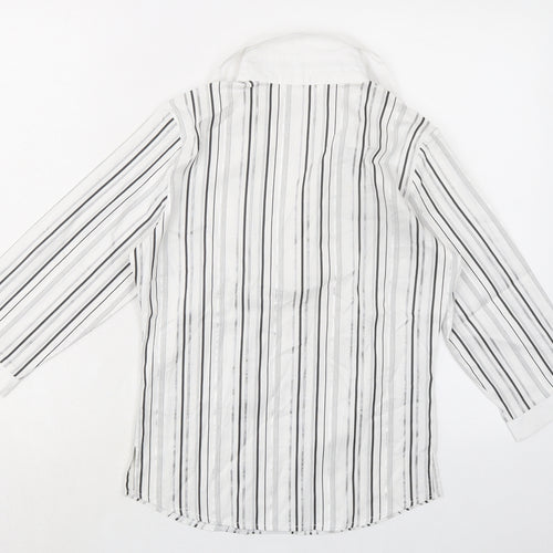 Marks and Spencer Womens White Striped Chlorofibre Basic Blouse Size 6 V-Neck