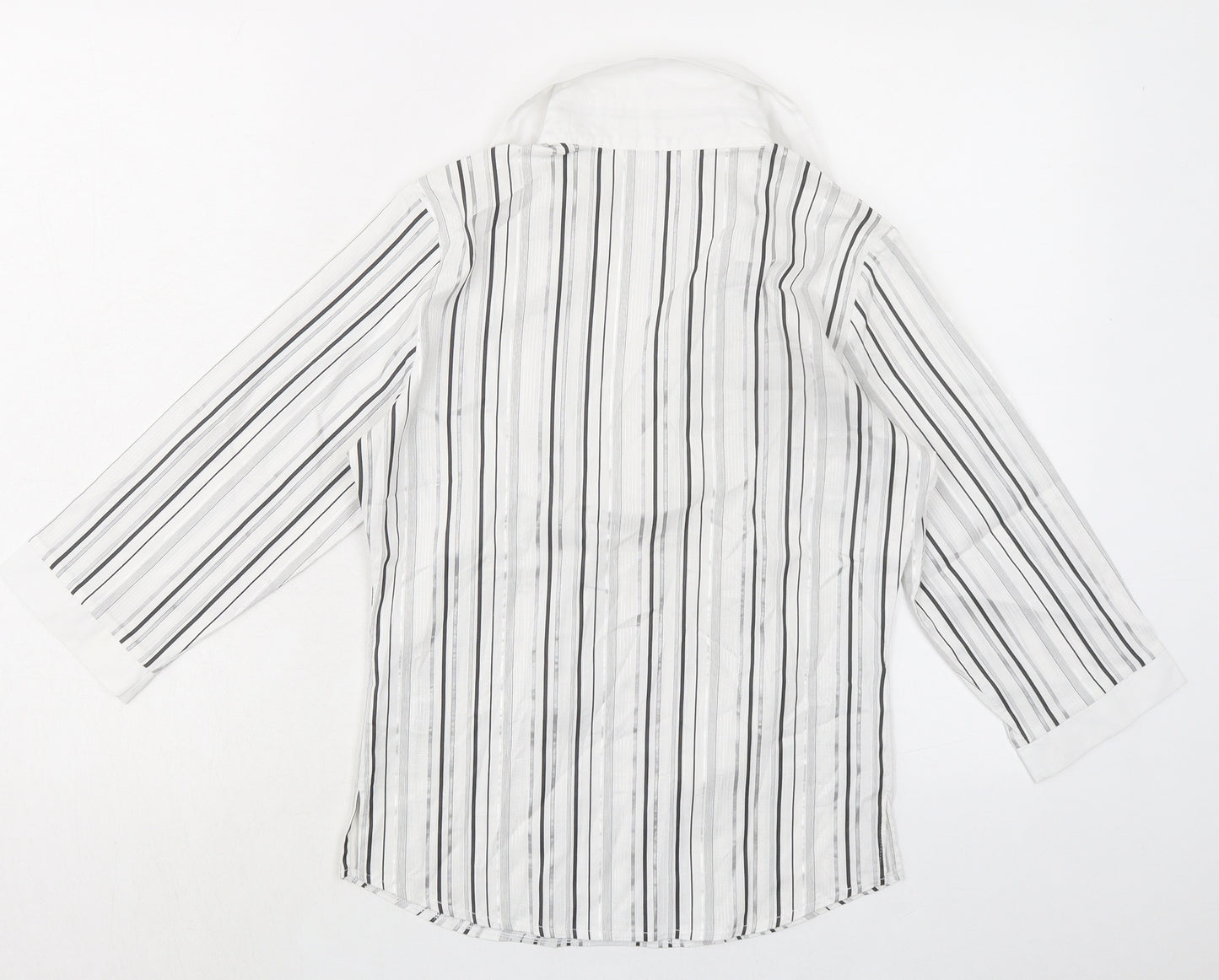 Marks and Spencer Womens White Striped Chlorofibre Basic Blouse Size 6 V-Neck
