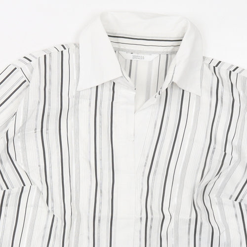 Marks and Spencer Womens White Striped Chlorofibre Basic Blouse Size 6 V-Neck