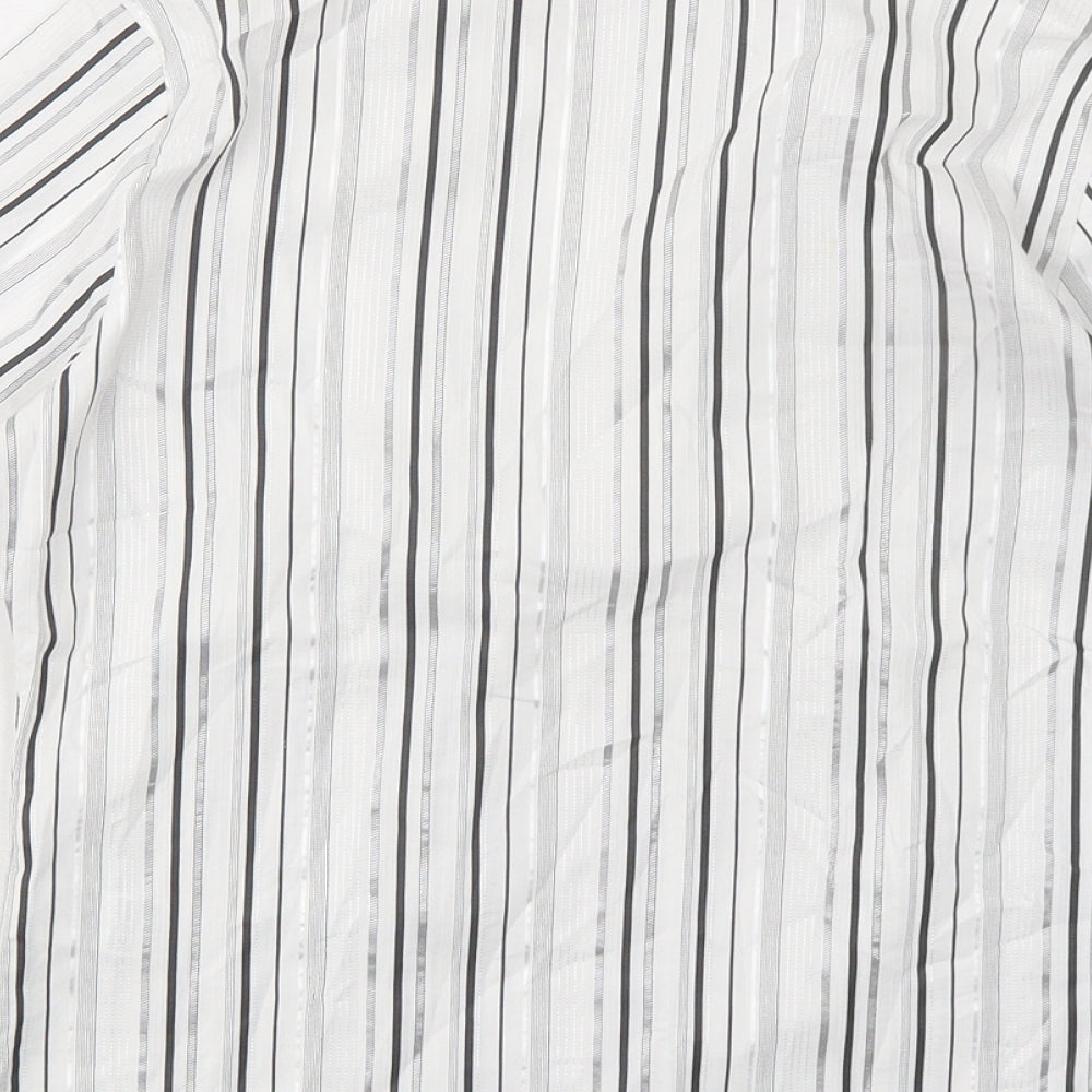 Marks and Spencer Womens White Striped Chlorofibre Basic Blouse Size 6 V-Neck