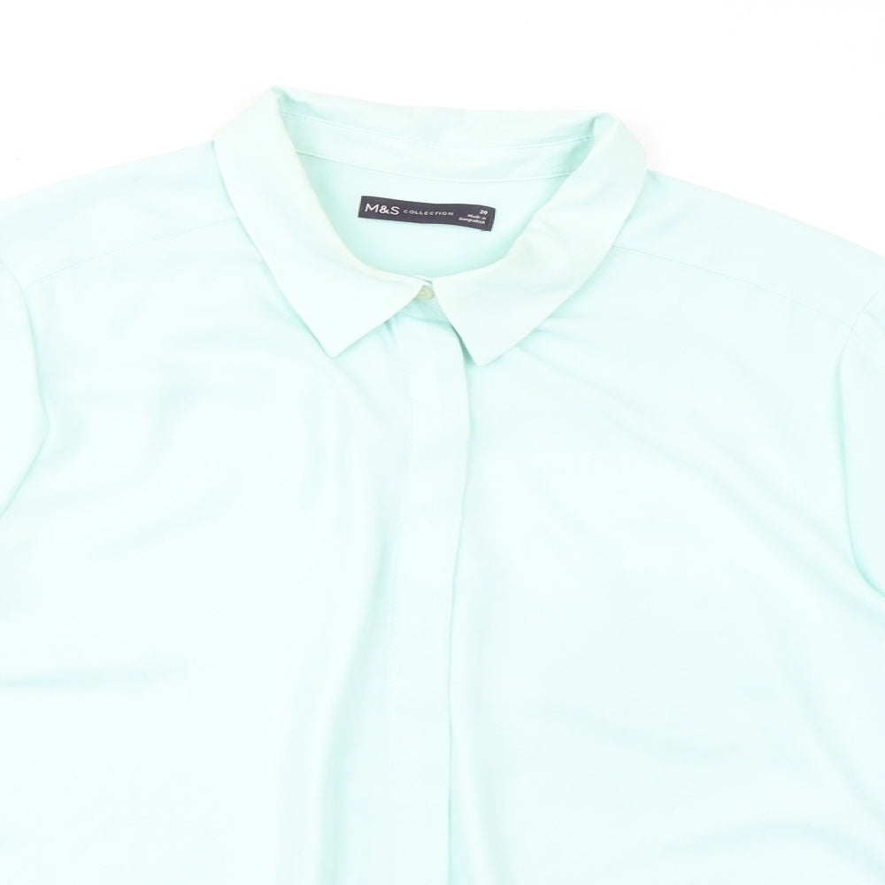 Marks and Spencer Womens Green Polyester Basic Button-Up Size 20 Collared