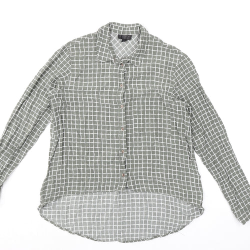 Topshop Womens Green Check Viscose Basic Button-Up Size 8 Collared