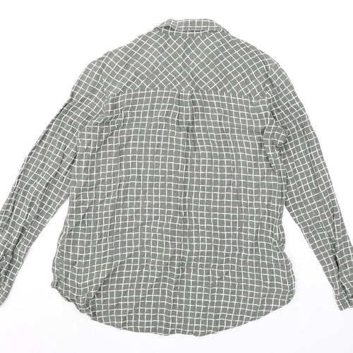Topshop Womens Green Check Viscose Basic Button-Up Size 8 Collared