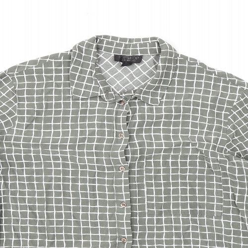 Topshop Womens Green Check Viscose Basic Button-Up Size 8 Collared