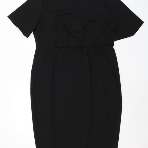 Very Womens Black Polyester Pencil Dress Size 18 V-Neck Pullover