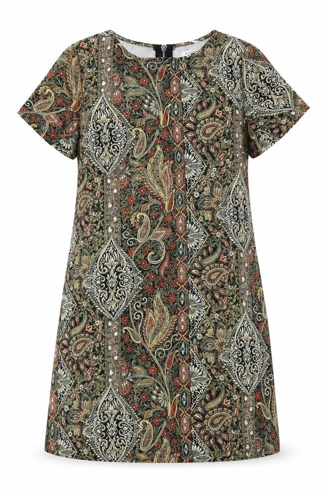 Front view of Glamorous women’s multicoloured geometric polyester a-line, size S, round neck zip