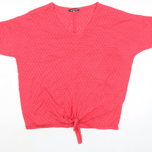 Bonmarché Womens Pink Nylon Basic Blouse Size M V-Neck