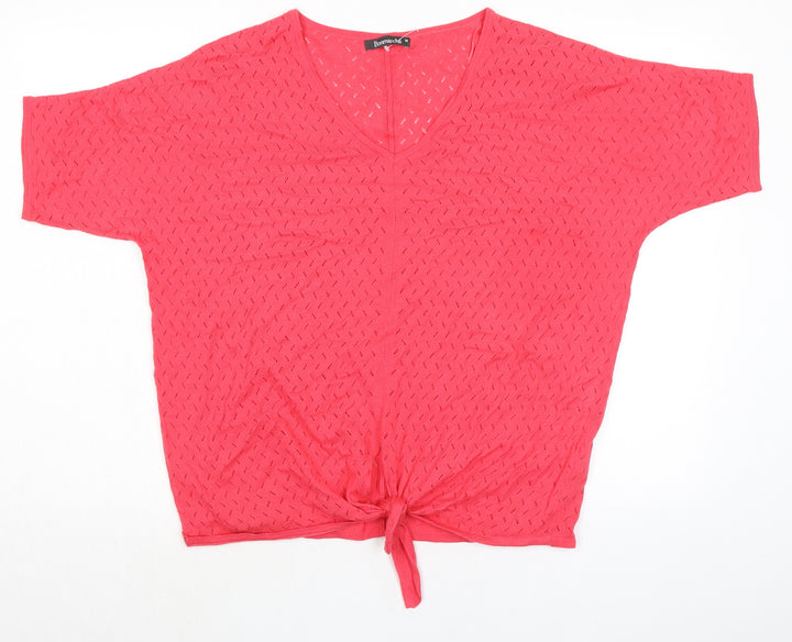 Bonmarché Womens Pink Nylon Basic Blouse Size M V-Neck