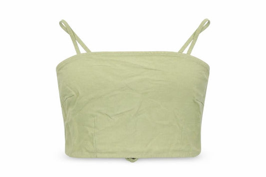 Front view of Narrated women’s green polyester cropped tank size 2xs square neck