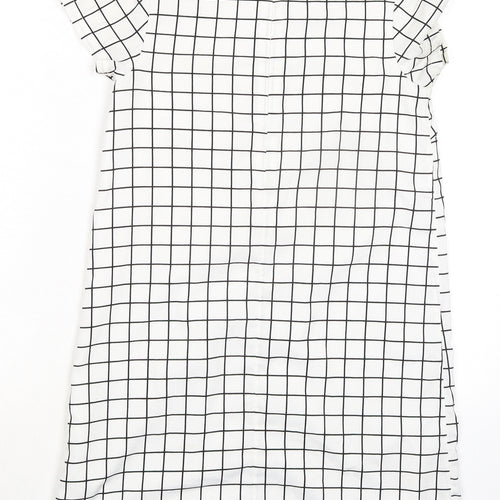 BHS Girls White Check Polyester Pencil Dress Size 11-12 Years Round Neck Zip - Embellished Neckline Detail