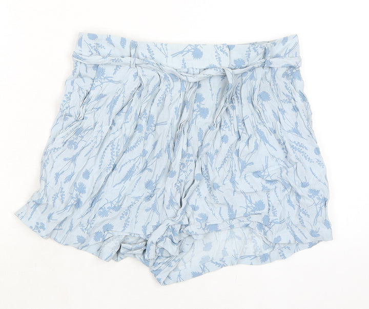 Jack Wills Womens Blue Floral Viscose Bermuda Shorts Size 8 Extra-Slim Zip