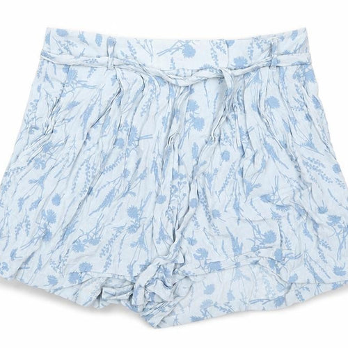 Jack Wills Womens Blue Floral Viscose Bermuda Shorts Size 8 Extra-Slim Zip