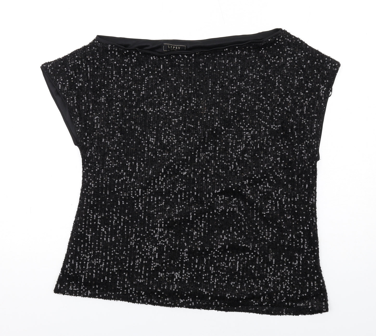 Lipsy Womens Black Polyester Basic Blouse Size 14 Boat Neck