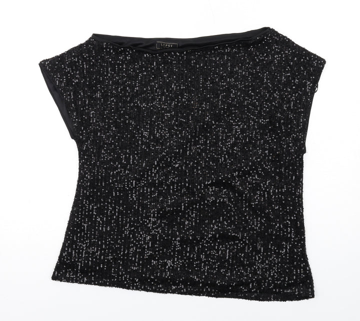 Lipsy Womens Black Polyester Basic Blouse Size 14 Boat Neck