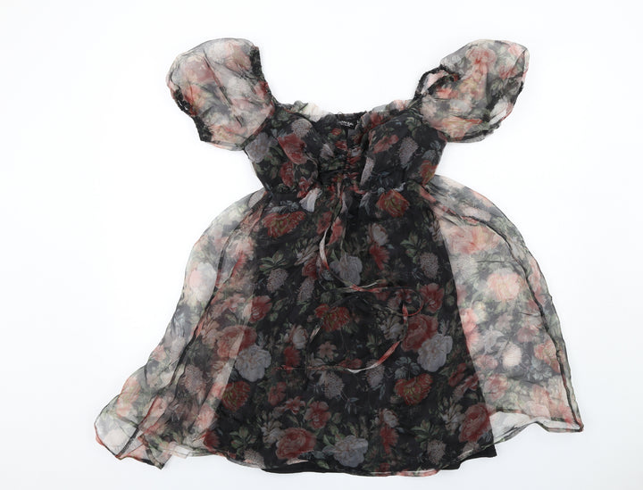 Nasty Gal Womens Multicoloured Floral Polyester Mini Size 6 Square Neck Pullover