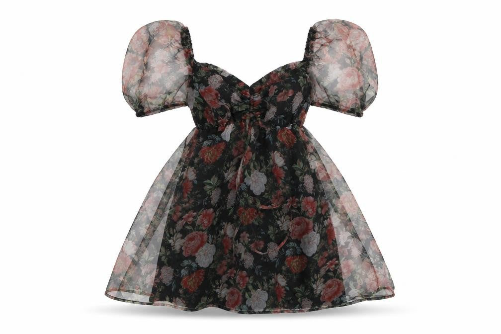 Front view of Nasty Gal women’s multicoloured floral polyester mini, size UK 6, square neck pullover