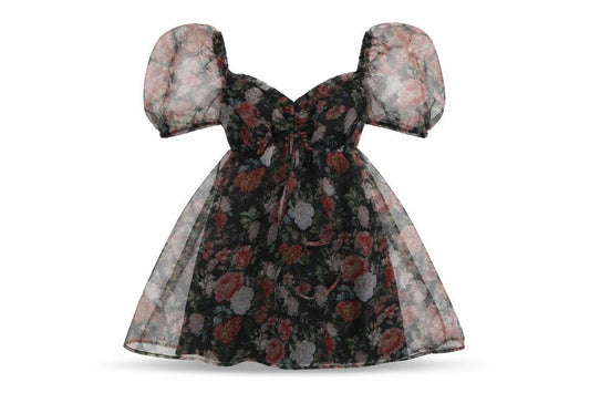 Front view of Nasty Gal women’s multicoloured floral polyester mini, size UK 6, square neck pullover