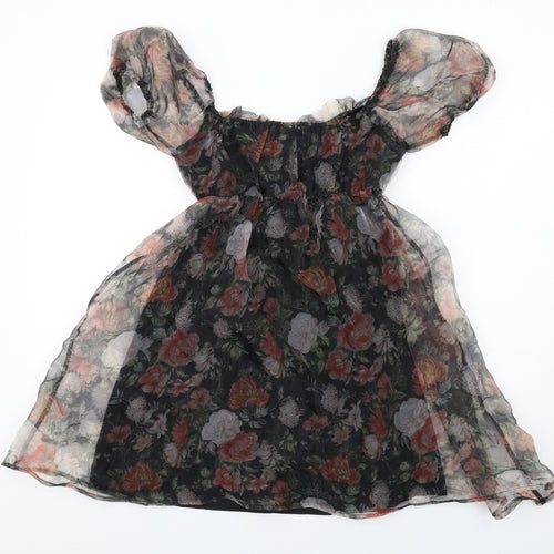 Nasty Gal Womens Multicoloured Floral Polyester Mini Size 6 Square Neck Pullover