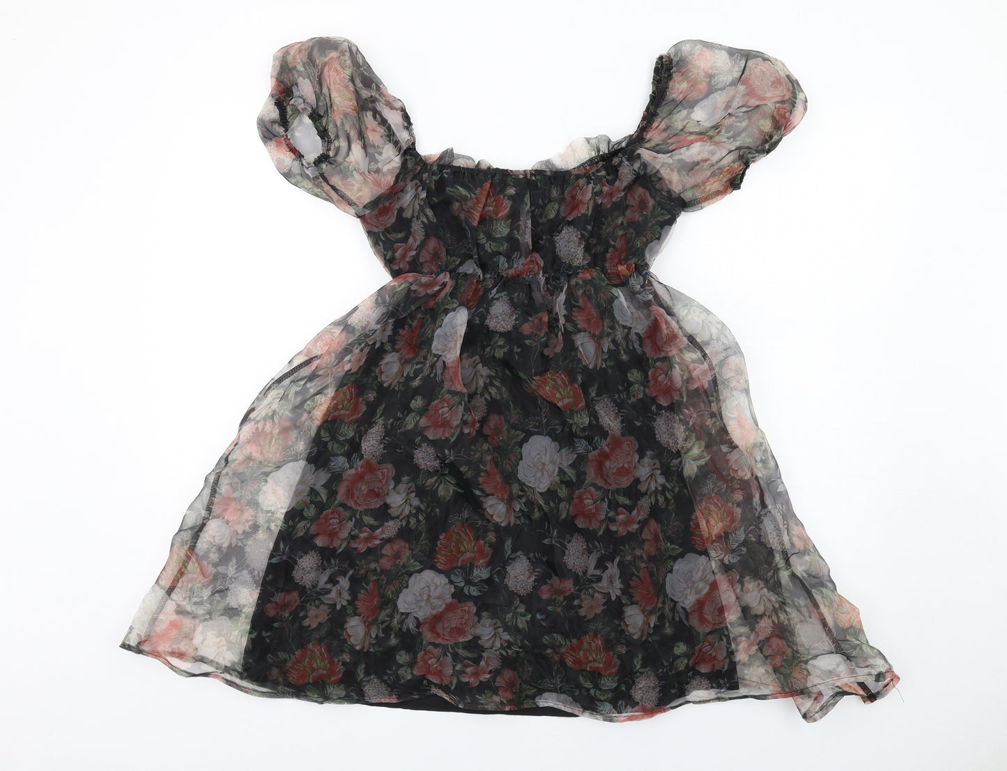 Nasty Gal Womens Multicoloured Floral Polyester Mini Size 6 Square Neck Pullover