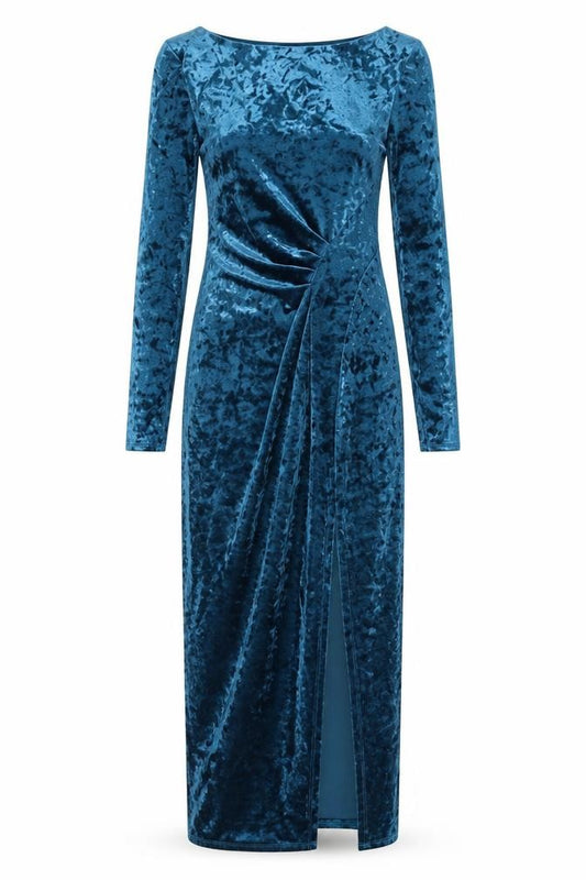 Front view of Wallis women’s blue polyester bodycon, size UK 10, round neck pullover