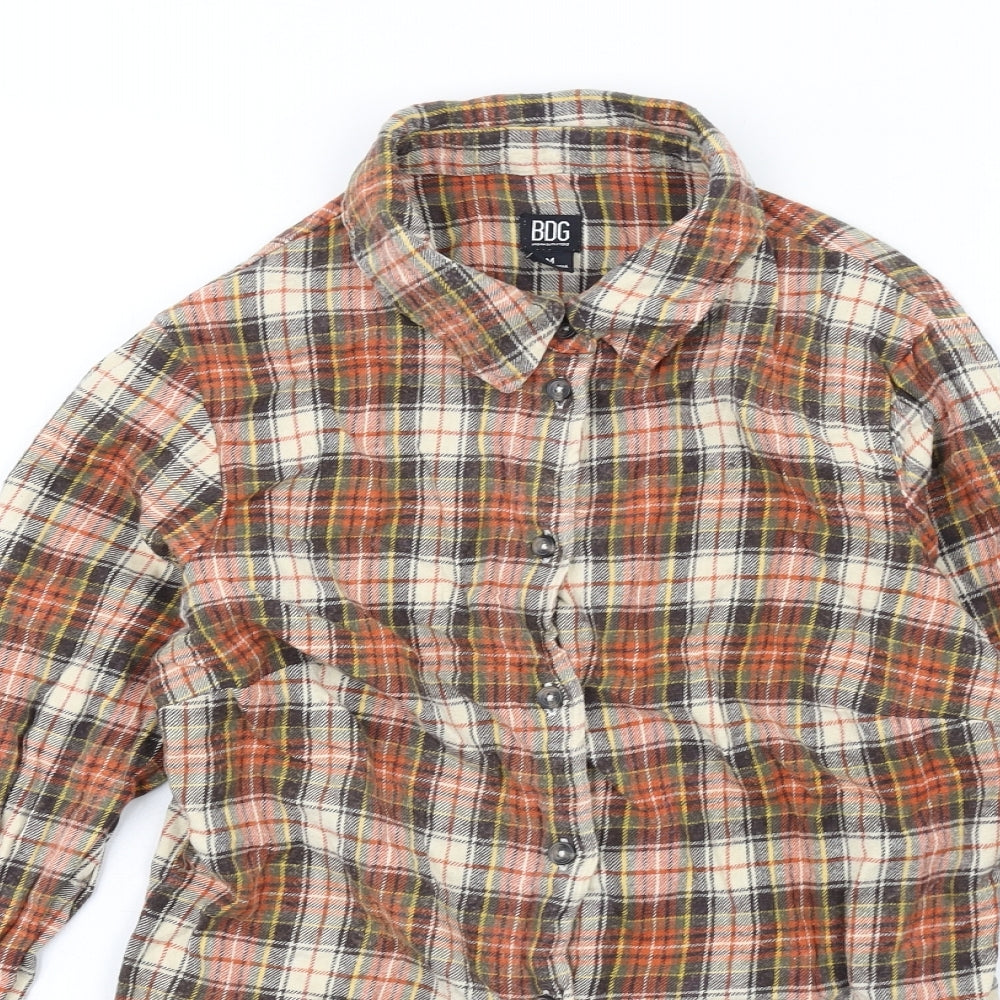 BDG Womens Orange Plaid Cotton Basic Button-Up Size M Collared