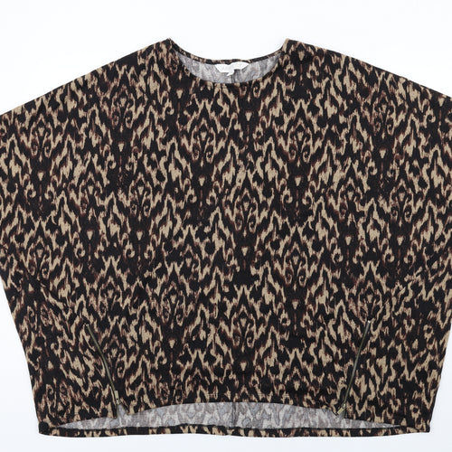 Apricot Womens Brown Geometric Polyester Basic T-Shirt Size 14 Round Neck