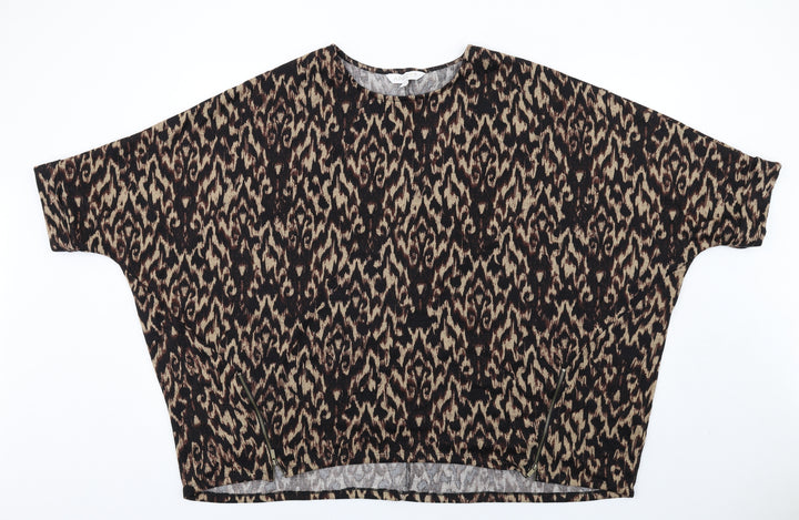 Apricot Womens Brown Geometric Polyester Basic T-Shirt Size 14 Round Neck