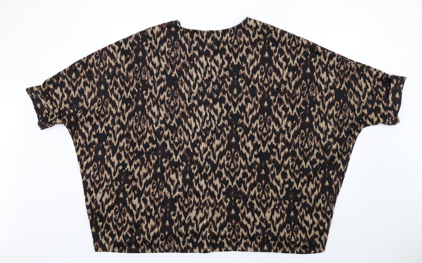 Apricot Womens Brown Geometric Polyester Basic T-Shirt Size 14 Round Neck