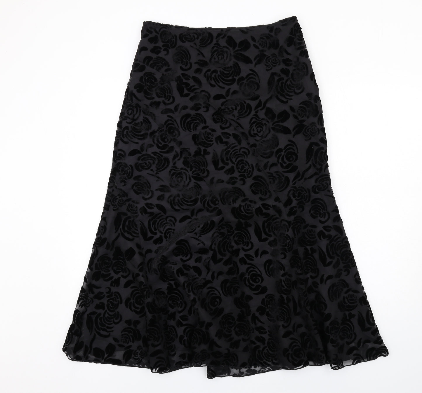 Per Una Womens Black Floral Polyester Swing Skirt Size 10 Zip